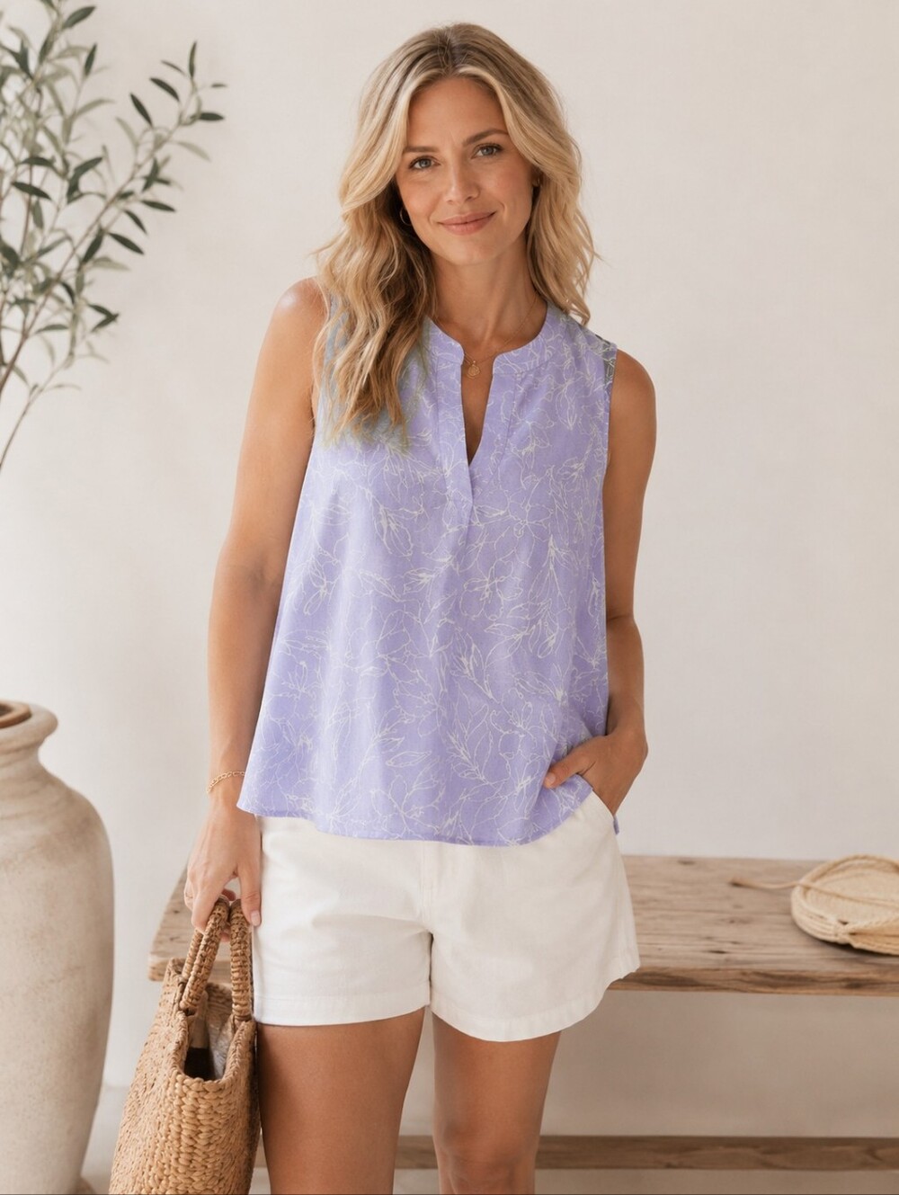 Lavender Sleeveless Floral Knit Camisole, Size XXL